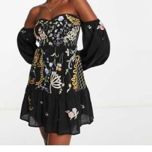 ASOS Black Floral Long Sleeve Dress